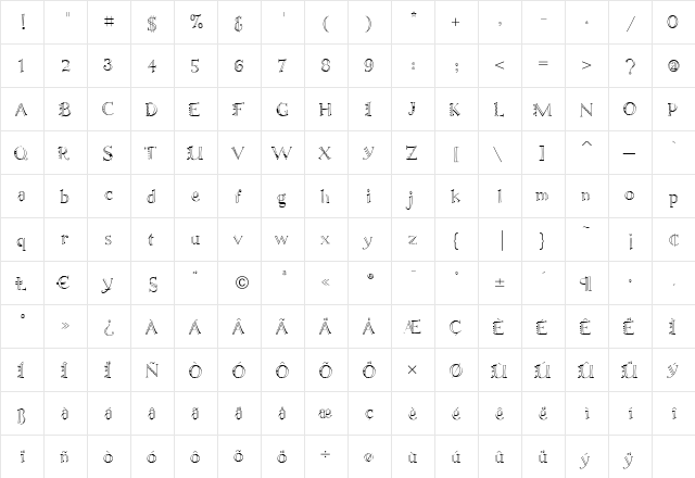 FiddlestixFunnyCaps Regular  glyph index
