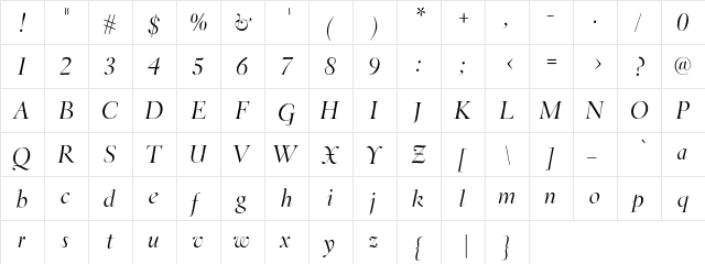 EldoradoLight Italic  glyph index