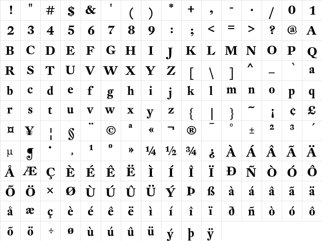 DTL Fleischmann D Bold  glyph index