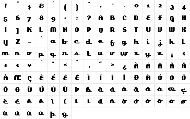 LakeshoreDrive Regular  glyph index