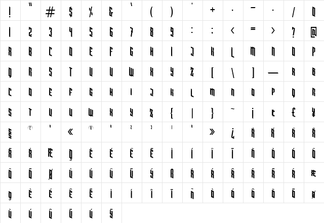 Bleach Regular  glyph index