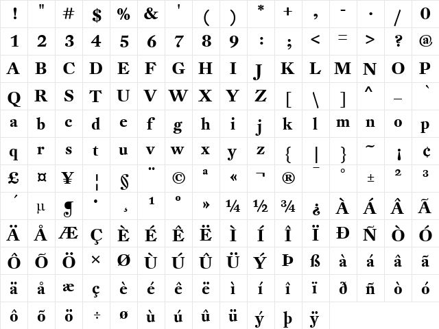DTL Fleischmann Regular  glyph index