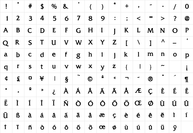 MusterLightSSK Bold  glyph index