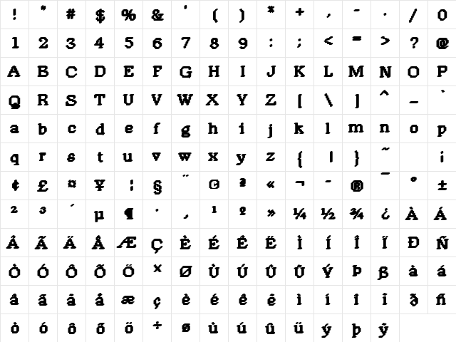 DTCRoughM19 Regular  glyph index