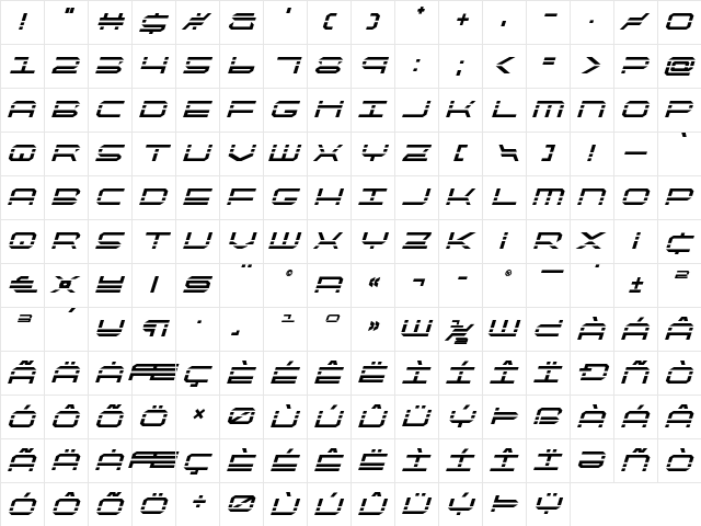 QuickQuick Bold Italic Bold Italic  glyph index