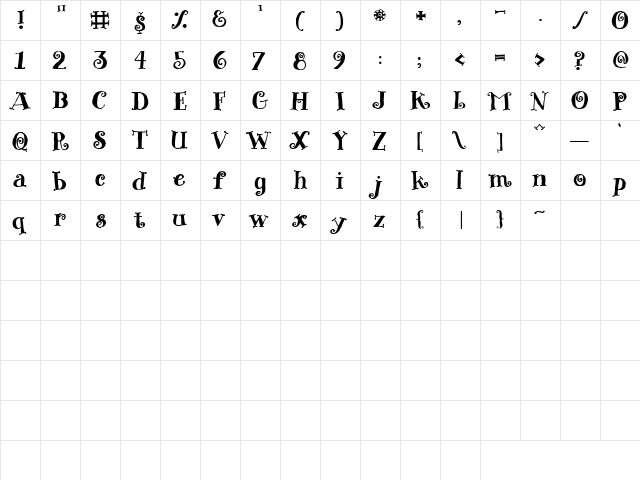 KF Twirl Regular  glyph index