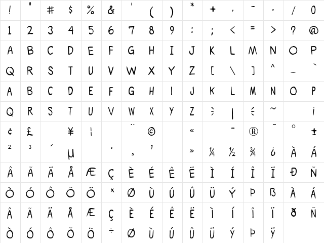 Shoujo Pop! Regular  glyph index