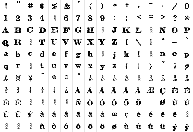 carbondale eval Regular  glyph index