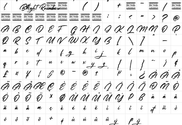 Bright Rainbow Personal Use Regular  glyph index