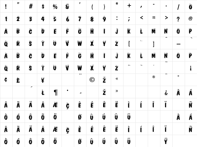 Firebug Regular  glyph index