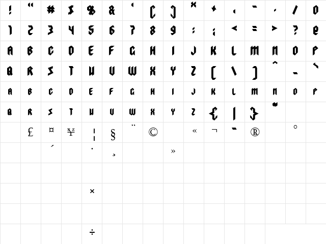 Visionaries 2 Regular  glyph index
