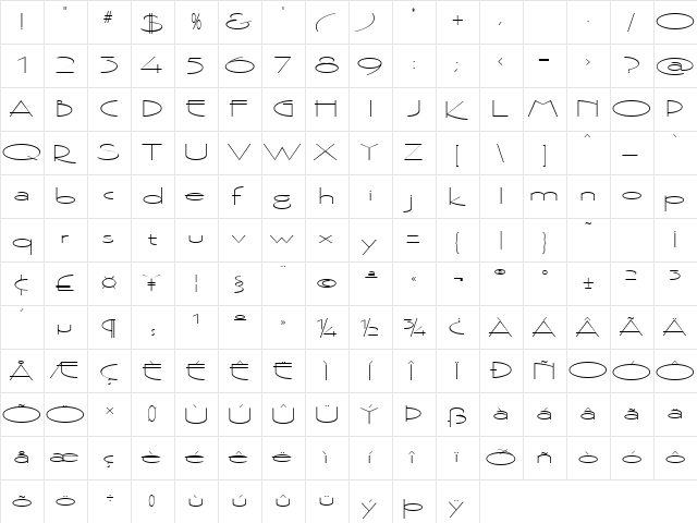 Bogsley Regular  glyph index