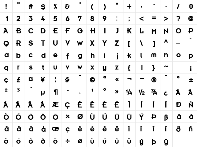 KernelSSK Bold  glyph index