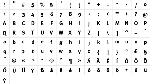 MetaBoldCE Roman  glyph index