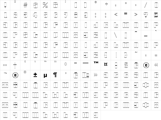 a_Globus3D Regular  glyph index