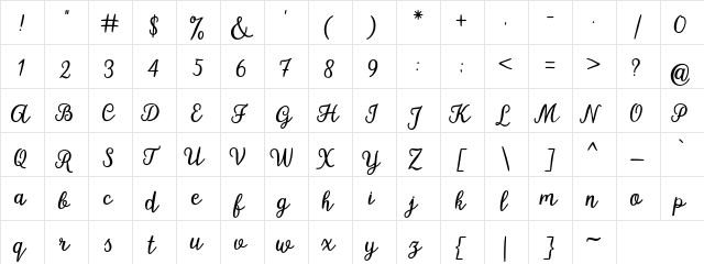 hillania font Regular  glyph index