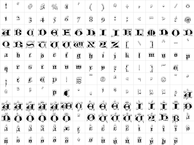 GreatPrimerUncials 'SnowBound' Regular  glyph index