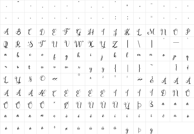 Alyna Regular  glyph index