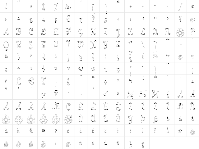RoseWater Regular  glyph index