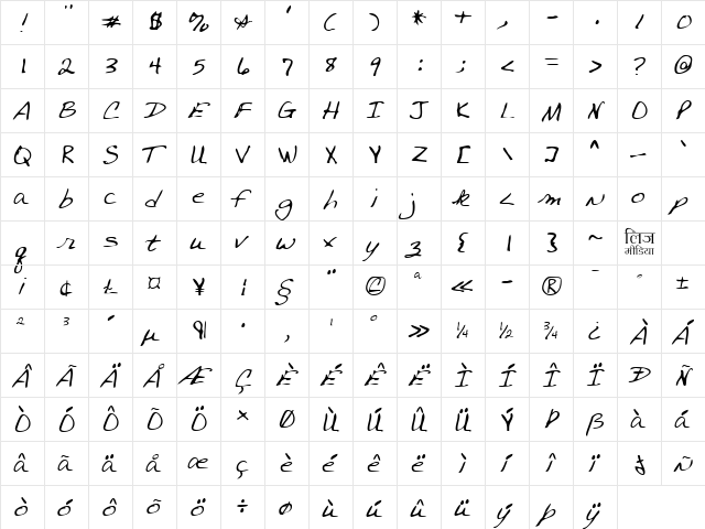 LEHN198 Regular  glyph index