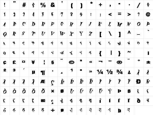 ExplosiveNoise119 Bold  glyph index
