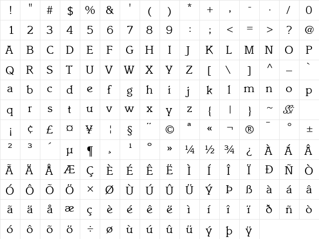Ensemble SSi Regular  glyph index