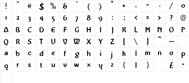 Arriaga Regular  glyph index
