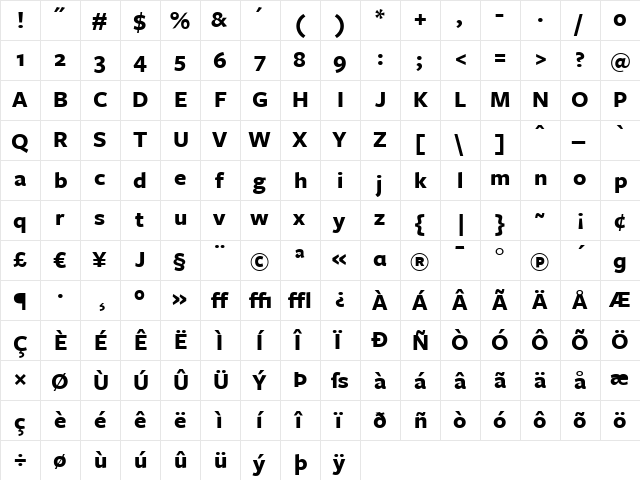 FreightSans Bold  glyph index