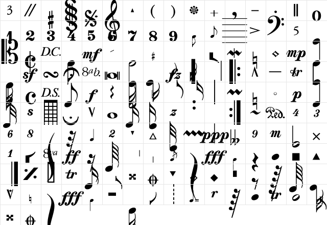 Sonata-Thin Regular  glyph index