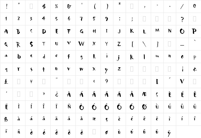 Carumba Plain  glyph index