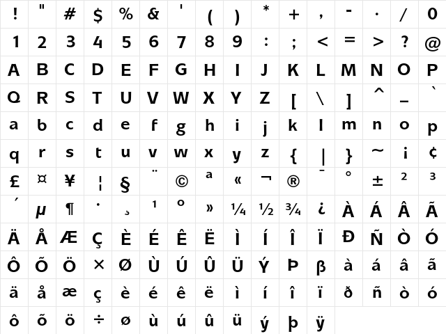 ITC Mixage Bold  glyph index