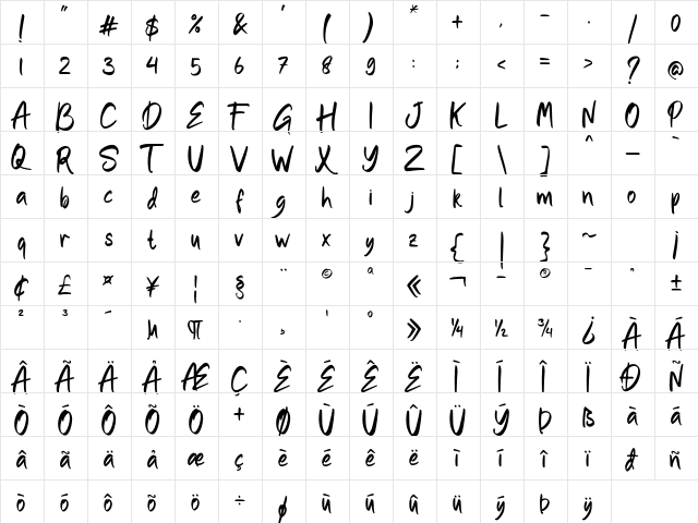 Sachyma (Demo) Regular  glyph index