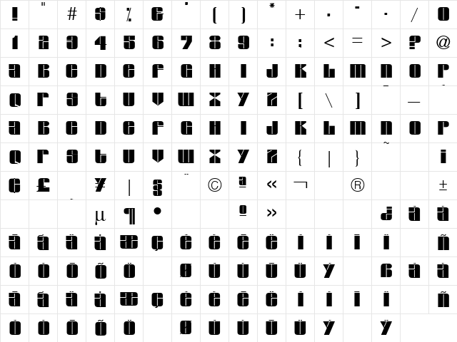 Camera's Eye 2 Regular  glyph index