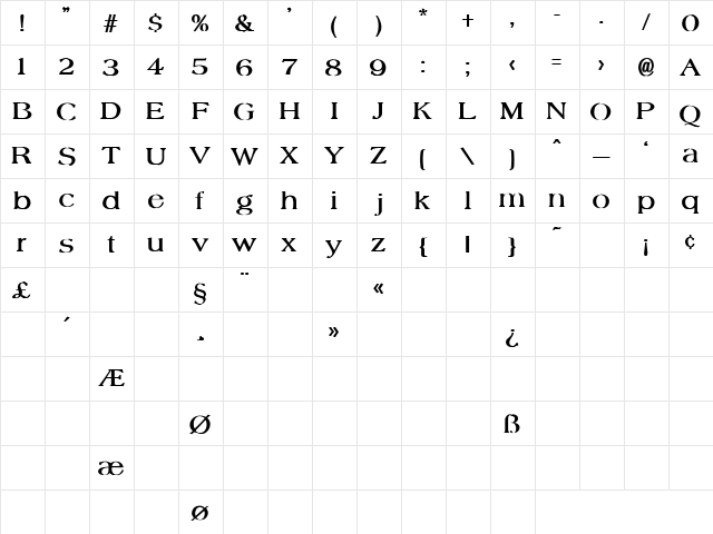 No More 3 Bold  glyph index