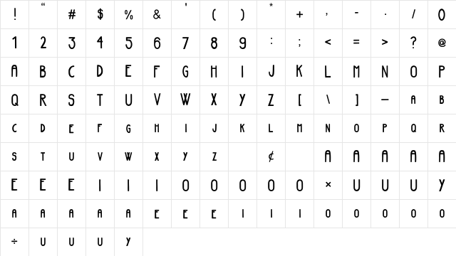 Blast Regular  glyph index