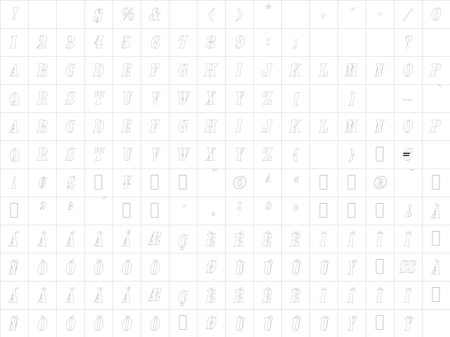 PageCapsOutline Italic  glyph index