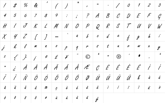 Freeport Regular  glyph index