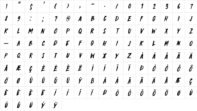 DK Knucklebones Regular  glyph index