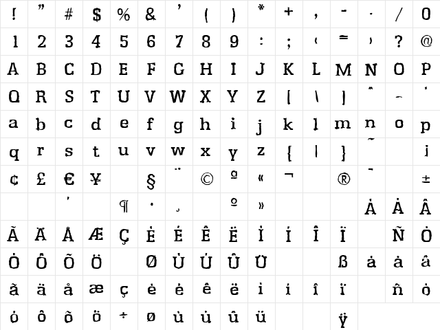 JasonBeckerAntique-Medium Regular  glyph index