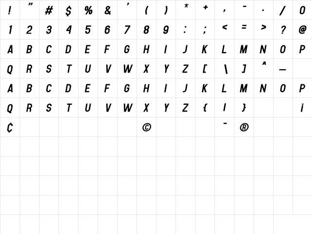 Human Bold Italic  glyph index