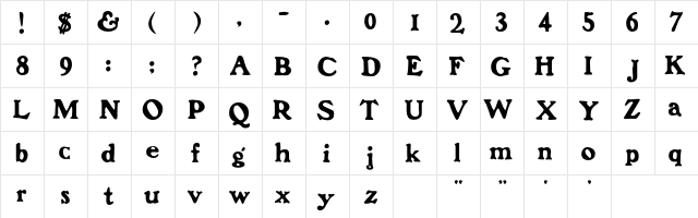 Frankenfont Regular  glyph index