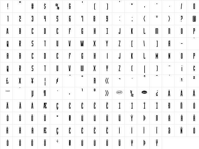 Y-Files Title Regular  glyph index