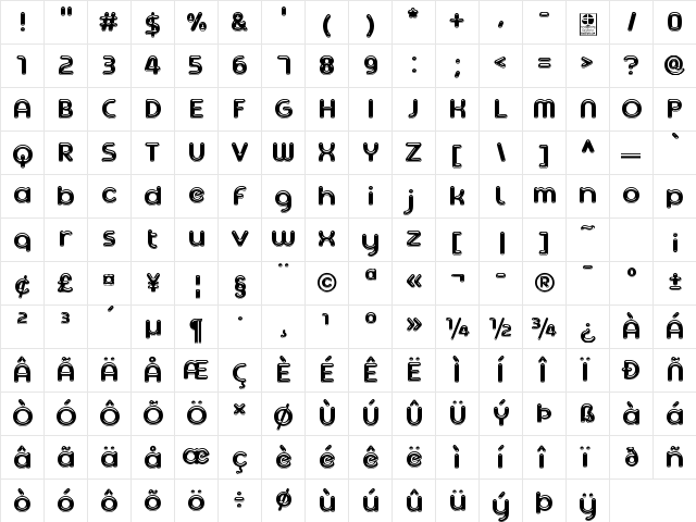 Ageta Chubby Demo Regular  glyph index