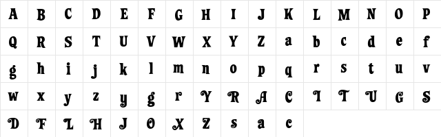 ZiggyStandard Regular  glyph index