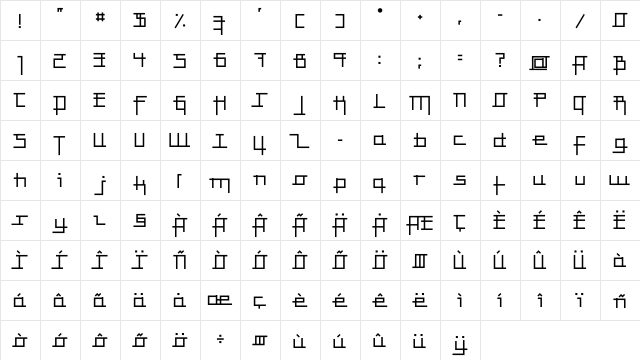 TG Mondrian Bold  glyph index