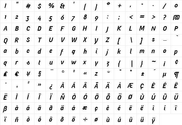SGIAltExB Regular  glyph index
