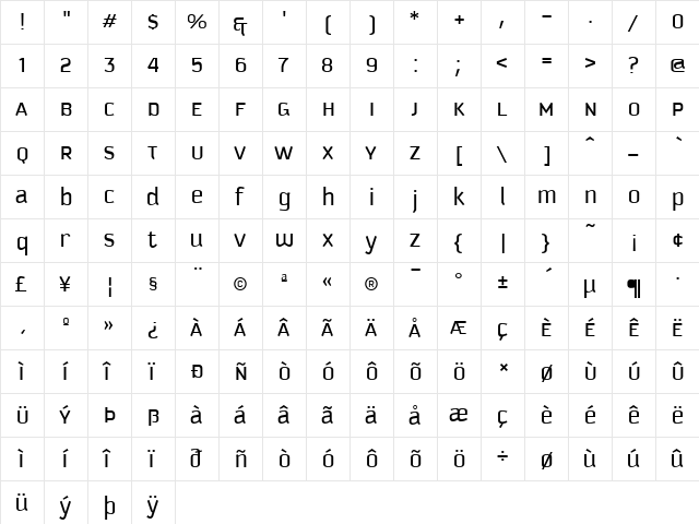 Kautiva Uni Regular  glyph index