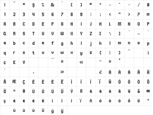 UNDAVertical Regular  glyph index