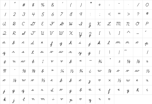 DN Cursive with Arrows Regular  glyph index