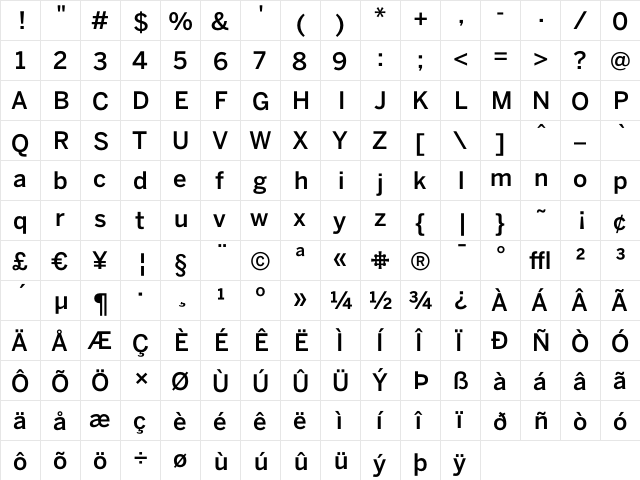 BentonSans Medium  glyph index